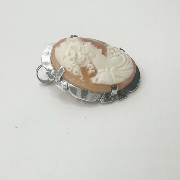 Cameo Sterling Silver Brooch Pin Victorian Ladies Head Profile Vintage Jewelry - Picture 9 of 12
